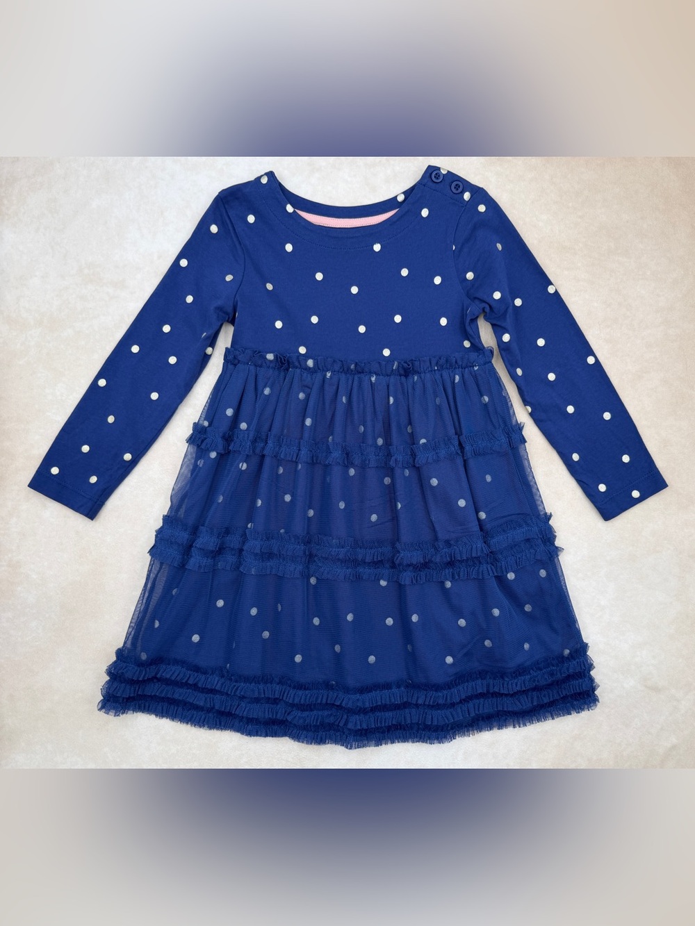 Mini Boden Navy Blue Polka Dot Tulle Tiered Dress